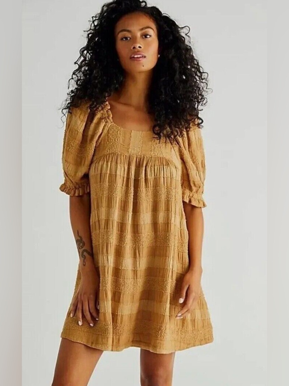 Free People Bask‎ In The Sun Tunic Dress Endless Summer Puff Sleeve Babydoll Xs